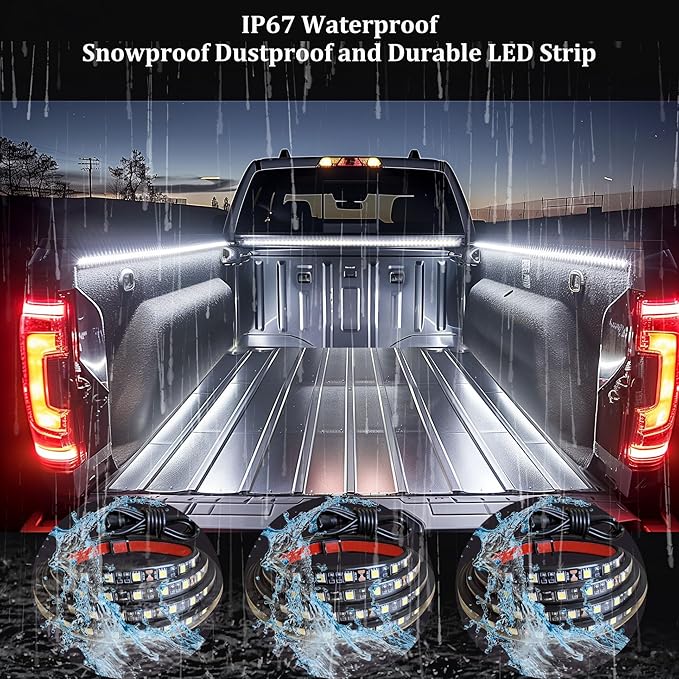 Truck Bed Lights LED Strip 3Pcs 60Inch, Cool Pickup Truck Bed Accessories Kit, Waterproof 12V 270 LED Lighting Strip for Pickup Camper Van SUV RV Boat