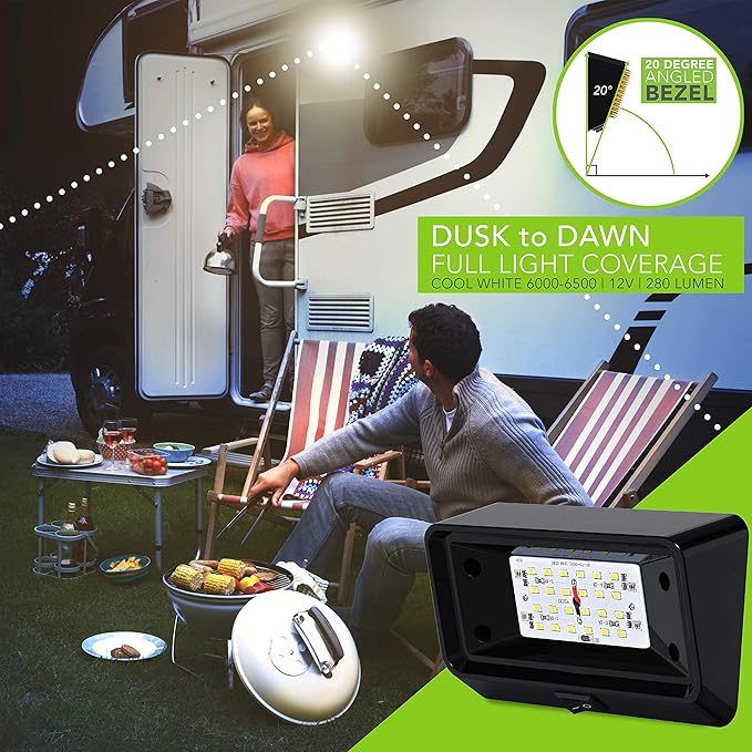 Leisure LED RV Exterior Porch Utility Light with Switch - 12v 280 Lumen Lighting Fixture. Replacement Lighting for RVs, Trailers, Campers, 5th Wheels. Black Base, Clear and Amber Lens (Black, 1-Pack)