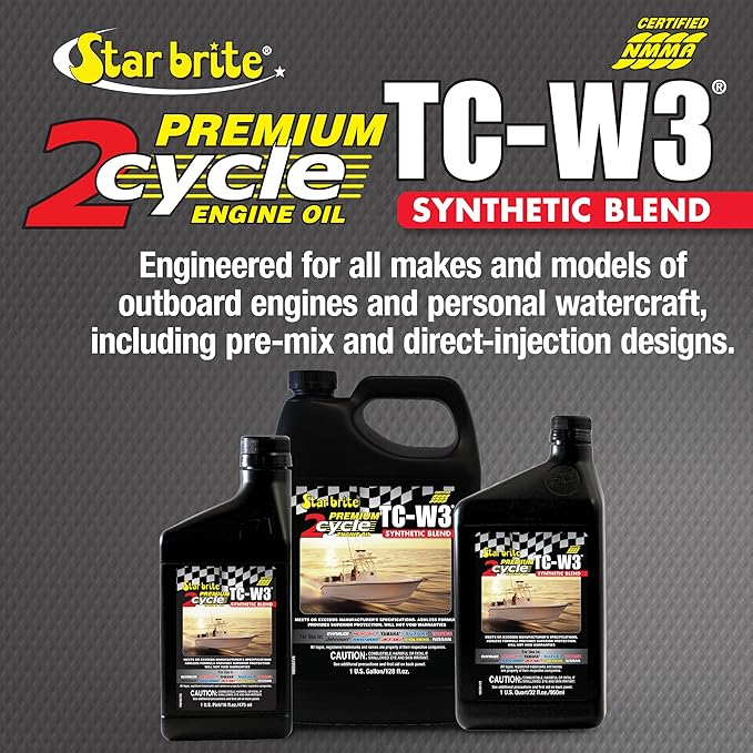 STAR BRITE Premium 2-Cycle Engine Oil TC-W3 - High-Grade Synthetic Blend for All 2-Stroke Outboard Motors, Personal Watercraft & High-Performance Engines