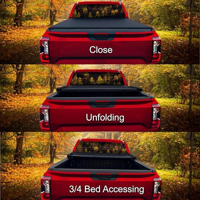 Soft Quad-Fold 6.5' Truck Bed Cover Compatible for 2005 2006 2007 2008 2009 2010 2011 2012 Dodge Dakota Vinyl Tonneau Cover | Fleetside