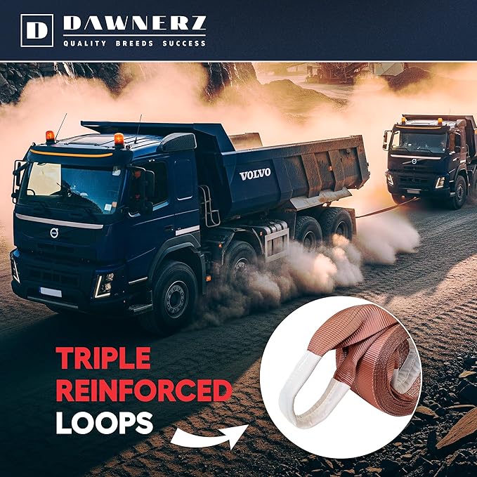 Tow Strap Heavy Duty 40ft 100000 lbs Minimum Break Strength - Recovery Towing Rope 55 US Tons 12m for Tractors and Dump Trucks