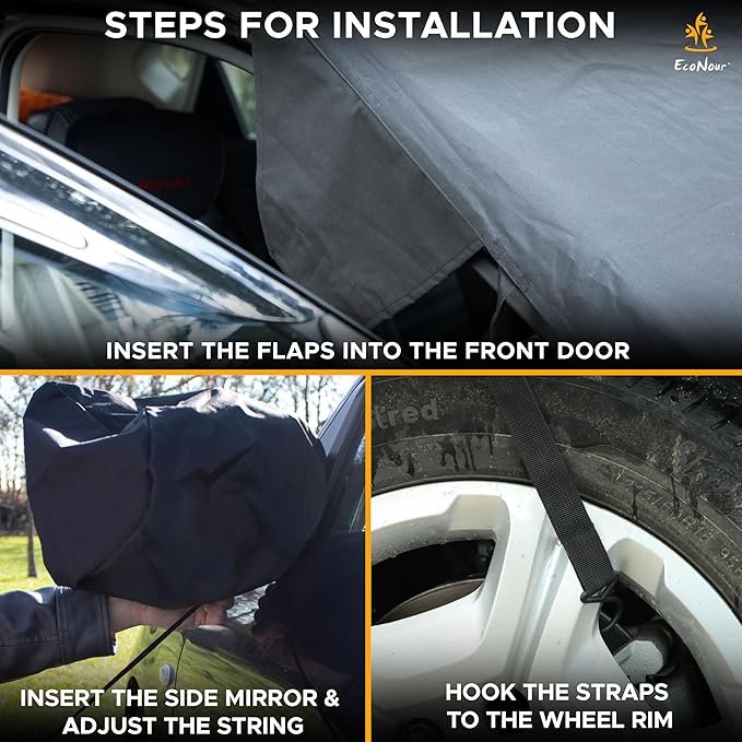 EcoNour Ultimate Windshield Cover for Snow and Ice | Car Windshield Snow Cover for All-Weather Protection | UV Resistant, Windproof Sunshade, Wiper & Mirror for Cars