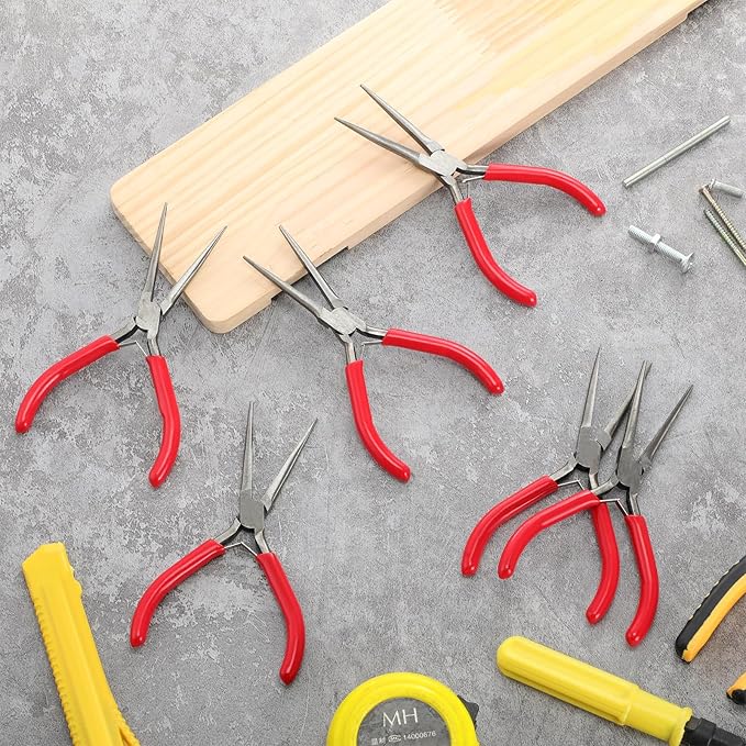 10 Pack Mini Needle Nose Pliers Bulk, 6 Inch Precision Pliers Set with Extra Long Tips for Jewelry Making, Wire Wrapping, Small Object Gripping, DIY Project(Red)
