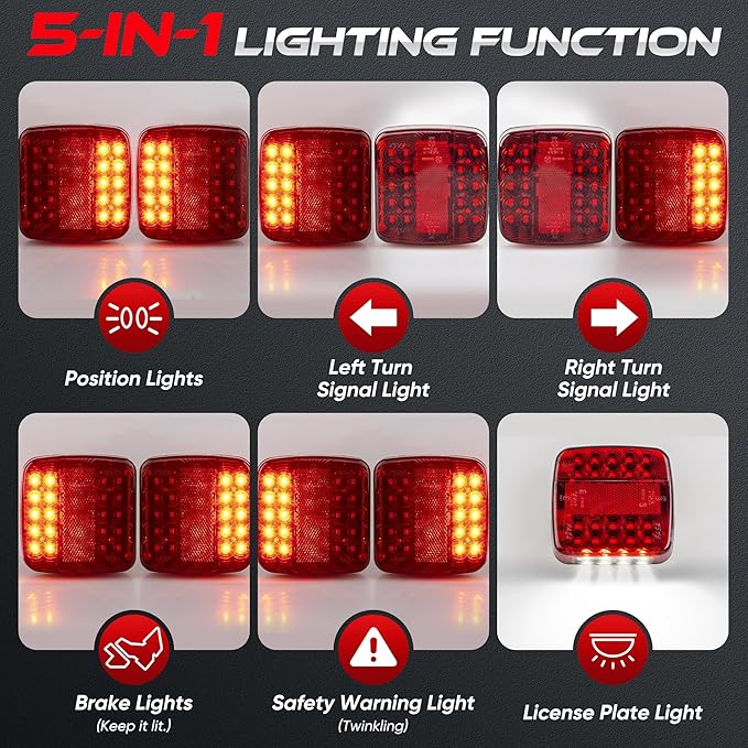 Wireless Trailer Lights Magnetic, Wireless Tail Lights for Trailer, with 7 Pin Plug, Brake Turn Signal Hazard Warning Light, IP67 Waterproof, for Truck, RV, Boat, Tractor (Red)