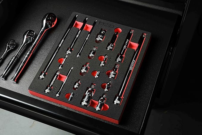 ARES 40003-20-Piece Socket Accessory Set - Premium Chrome Vanadium Steel with Mirror Finish - Includes Socket Adapters, Extensions and Universal Joints