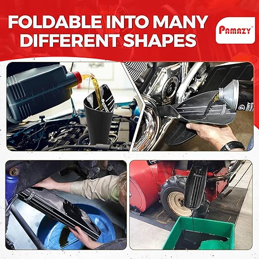 [Upgraded] 2PCS Silicone Flexible Oil Funnel Reusable, Large Size General Oil Change Draining Tool Spill-Free Foldable Oil Filter Moldable Drain Funnel for Oil Change, Spill-Free Oil Filling