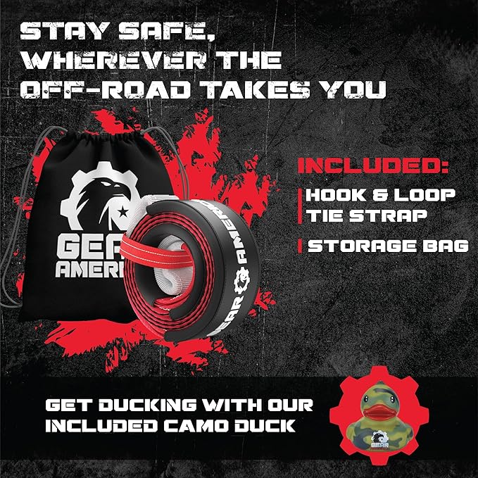GearAmerica Heavy Duty Tow Strap 3"x8' - Tree Saver Winch with 35,053 lbs Break Strength, Offroad Weather Resistant Recovery Rope & Triple Reinforced Loops (Red) - ATV Accessories