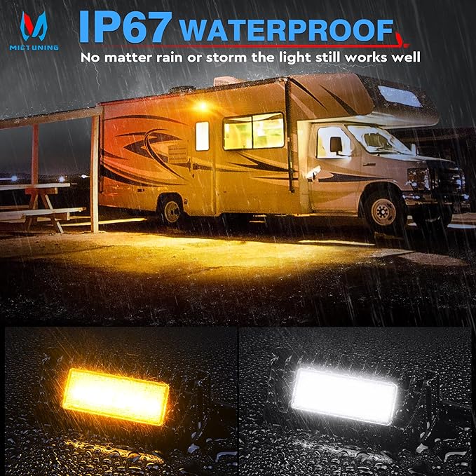 MICTUNING RV Exterior LED Porch Utility Amber/White Light 12V Awning Lights Replacement Lighting for RVs Trailers Campers, 1 Pack