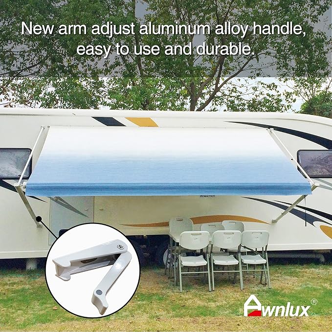 Awnlux White Manual Modular Retractable RV Awning Full Set Assemblies for RV, 5th Wheel, Travel Trailers, Toy Haulers, and Motorhome - RV Trailer Awning for Home or Camper - 19x8 Ft - Grey Fade
