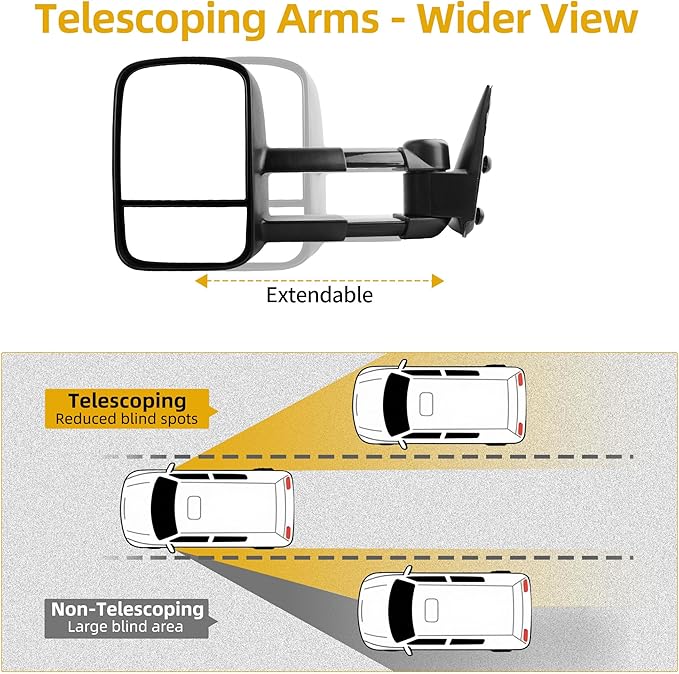 DWVO Side Tow Mirrors Compatible with Chevy GMC 1999 2000 2001 2002 2003 2004 2005 2006 Silverado Sierra, 00-06 Tahoe Suburban 1500 2500 Yukon XL Truck, Manual Adjustment Folding Telescoping