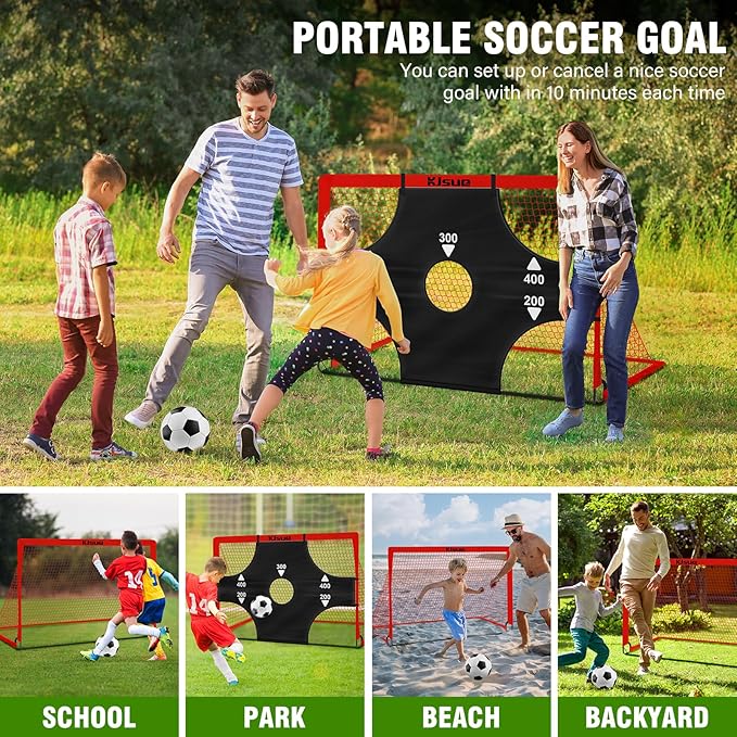 Kids Soccer Goals for Backyard Set, 2 of 6x4 ft Portable Pop Up Soccer Goal Training Equipment, Soccer Net with Target, Soccer Ball, Cones, Soccer Set for Kids Youth Toddler Sports Outdoor Games