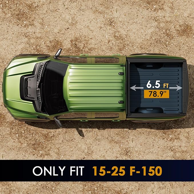 Low Profile Tonneau Cover Truck Bed for Ford F150 6.5 ft (78.9") 2015-2025, Fully Folded Vertical Clearance Hard Flip Fold Locking Drill-Free Install Waterproof Fiberglass Anti-Theft Security