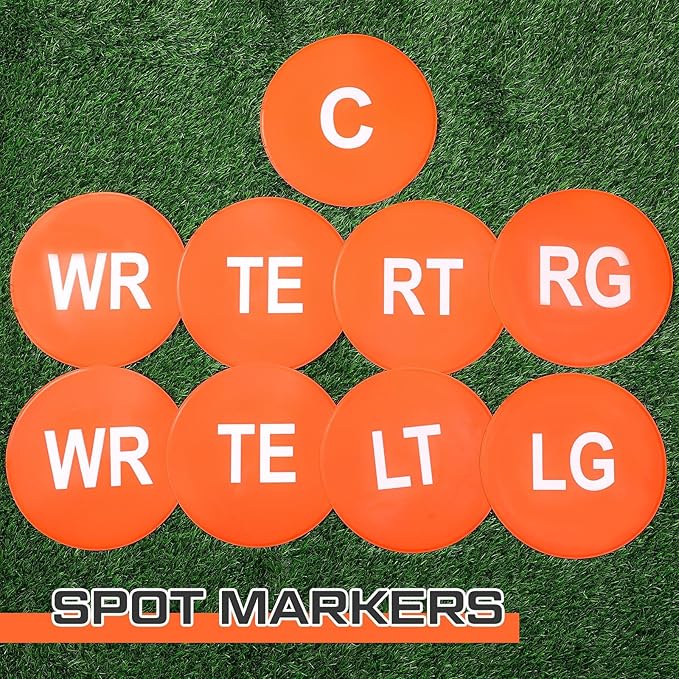 9 Pcs Football Lineman Spot Markers with Mesh Bag 9 Inch Non Slip Vinyl Poly Floor Agility Dots Flat Field Cones for Football Coaching Speed Agility Training Equipment