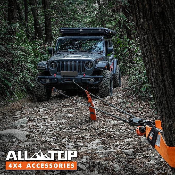 ALL-TOP Synthetic Winch Rope Cable, 3/8" x92ft, 25500LBS Winch Replace Line with Protective Sleeve for Offroad Vehicle SUV Truck