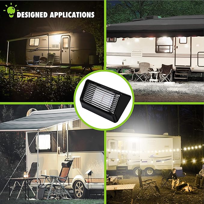 Leisure LED 2 Pack RV Exterior Porch Utility Light 12v 280 Lumen Lighting Fixture. Replacement Lighting for RVs, Trailers, Campers, 5th Wheels Black Base, Clear and Amber Lens (Black, 2-Pack)