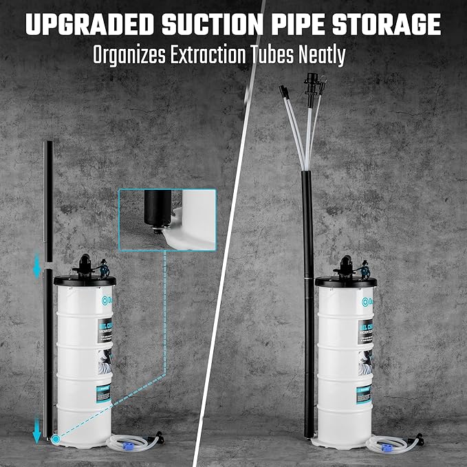 DURATECH 6.5L Oil Extractor Pump Pneumatic/Manual, Fluid Extractor with Pipe Storage Units, Oil Vacuum Pump Extractor with Comprehensive Accessories, Automotive Oil Extractor for Oil Change