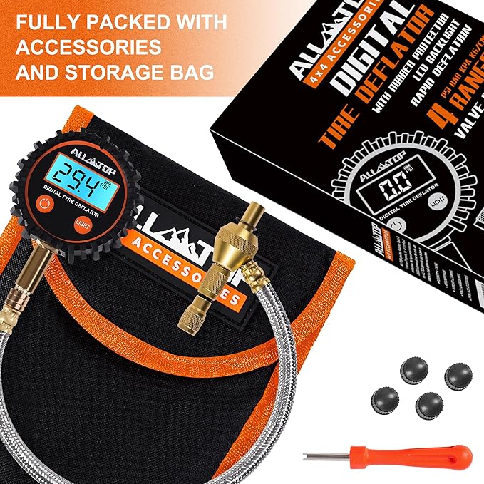 ALL-TOP 4x4 Digital Tire Deflator kit, Professional Tire Pressure Gauge, Air Down Master, Rapid Tire Deflator (250 PSI)