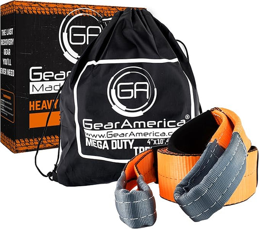 GearAmerica Tow Strap 4" x10' Heavy Duty Tree Saver - 46,076 lb Winch Strap & Recovery Rope for Offroad, Weather Resistant with Triple Reinforced Loops and Towing Belt - ATV Accessories
