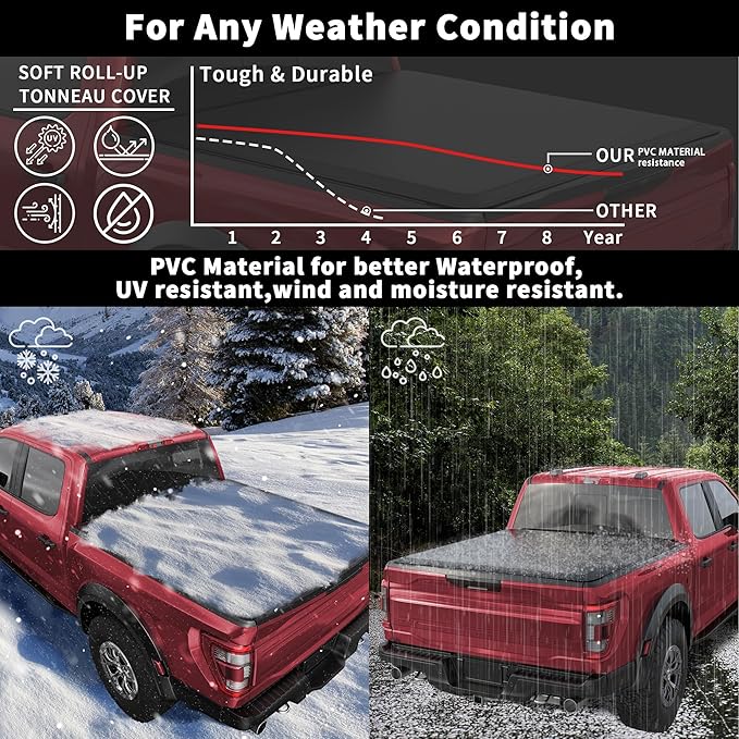 Soft Roll up Truck Bed Tonneau Cover Compatible for 2014-2018 Chevy Silverado/GMC Sierra 1500 Fleetside Rolling 5.8FT 69.3Inch