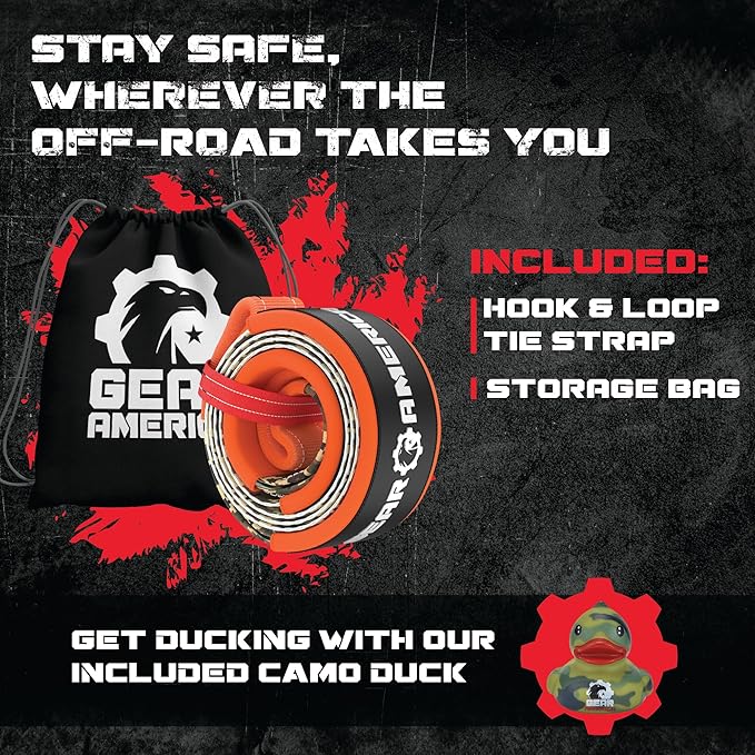 GearAmerica 3"x8' Heavy Duty Tree Saver Towing Sling - Winch Harness with 35,053 lbs Break Strength - Recovery Rope for Offroad, Weather Resistant + Triple Reinforced Loops (Camo)