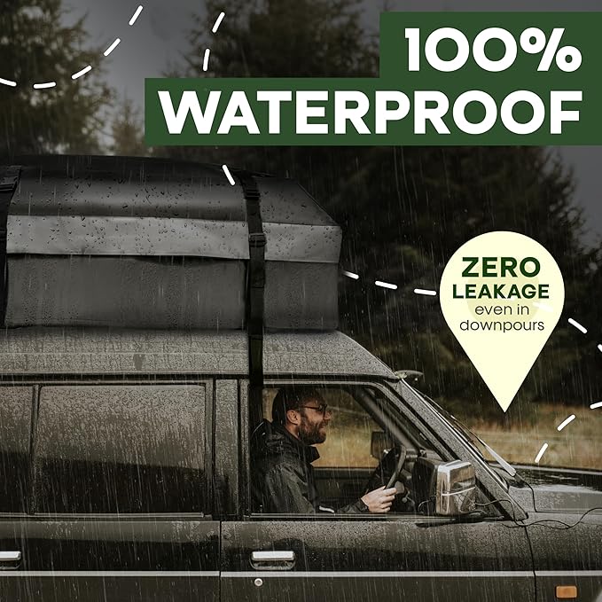 15 Cubic Ft Car Rooftop Soft Shell Cargo Carrier, 100% Waterproof - Car Storage for All Vehicle with/Without Racks - Attached Anti Slip Mat, Storage Bag, 4 Door Hooks & Straps, Lock
