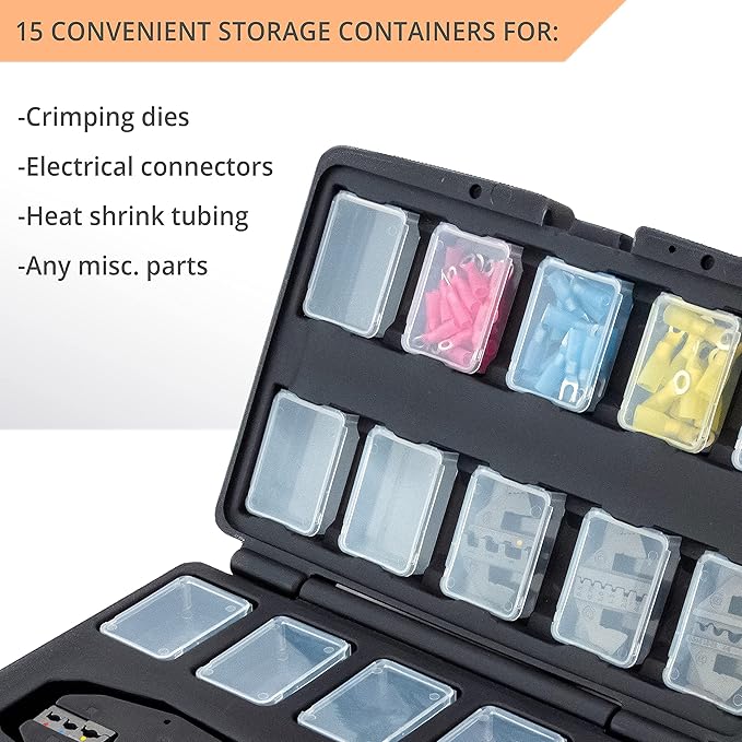 Wirefy Premium Storage Case for 8.7″ Crimping Tool & 15 Slots for Crimping Dies | Heavy-Duty Plastic Organizer with Individual Compartments for Electrical Terminals and Wire Connectors