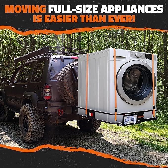 Mockins 40"x40"x6" Extra Deep Square Trailer Hitch Cargo Carrier w/Plate Bracket | 500 Lbs Cap Heavy Duty Cargo Hitch Carrier Rack for Furniture, Appliances & More | Car Trailer Basket w/Accessories