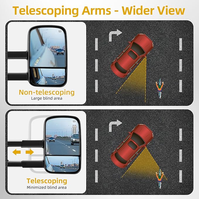 DWVO Towing Mirrors Compatible with 2015-2018 Silverado Sierra 2500 HD 3500 HD, 2014-2018 Chevy Silverado GMC Sierra 1500, Heated Telescoping Power Control Manually Folding Side Mirror