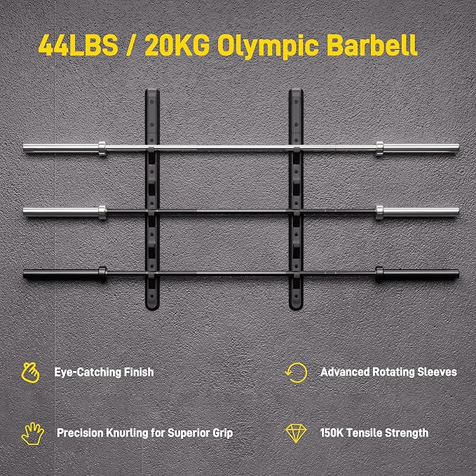 7FT Olympic Barbell, 1500LB Capacity Weight Bar with Knurled Grip, Fits 2” Plates, Straight Bar for Powerlifting, Weightlifting & Bench Press