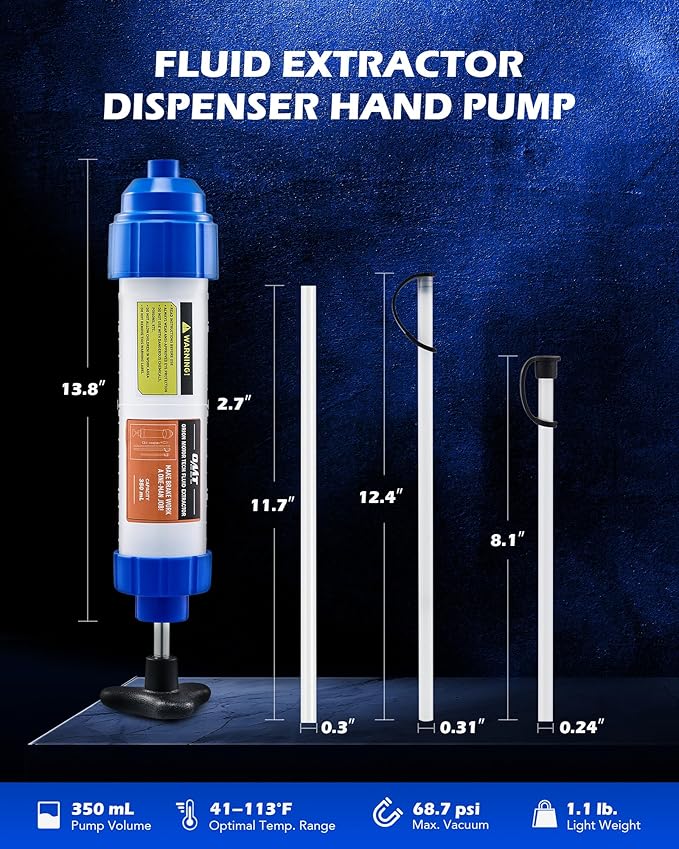 Orion Motor Tech Fluid Extractor Pump, 350mL Oil Extractor Pump, Manual Fuel Suction Fill Syringe with 3 Hoses for Automotive Transmission Brake Fluid Transfer Steering Gear Engine Oil Change