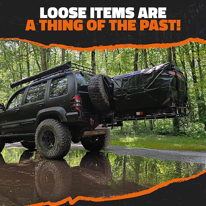 Mockins 30 Cubic Ft Square Trailer Hitch Cargo Carrier Bag Waterproof & All Weather | 40"x40"x32" 500D PVC Cargo Bag for Hitch Carrier | Spacious Truck Bed Waterproof Storage w/Buckle Straps & Lock