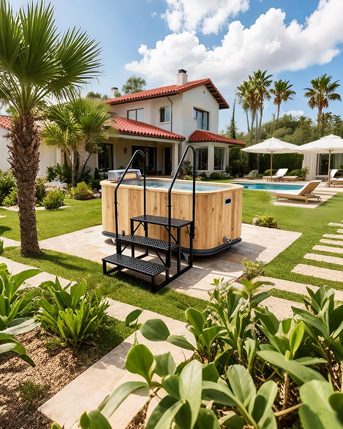 RV Steps with 2 Handrails｜3 Step RV Stairs with Handrail｜Update 3.0 Outdoor RV Ladders with Anti-Slip Pedals｜Mobile Home Stairs for Travel Trailers｜Heavy Duty Hot Tub Steps for Porch, Spa