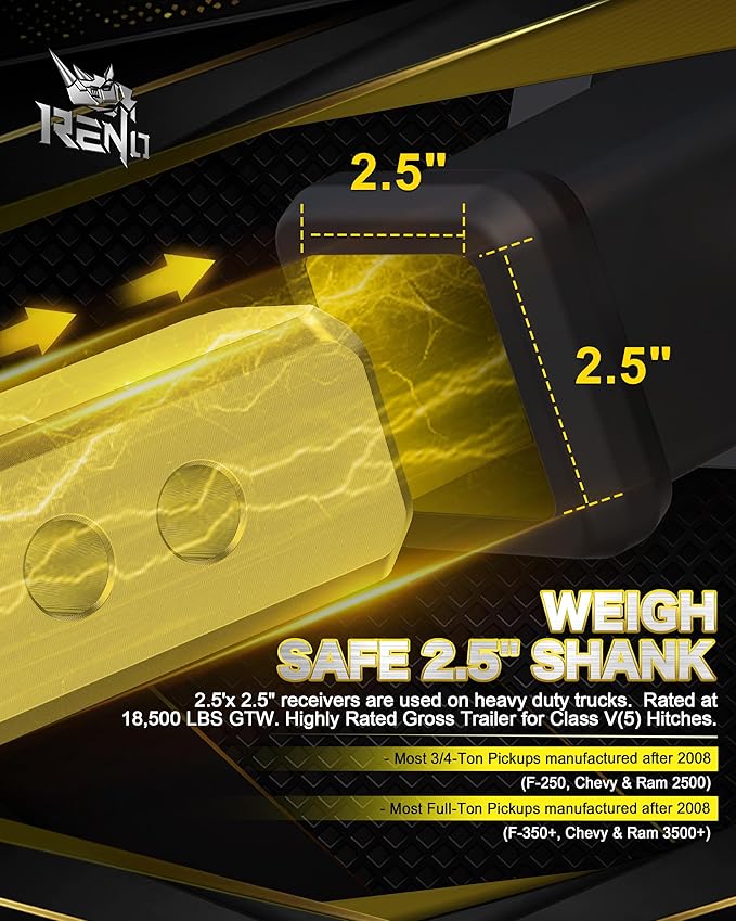 RENO Adjustable Trailer Hitch, Fits 2.5 inch Receiver Hitch 4" Rise/Drop Tow Hitch, Heavy Duty 2" & 2-5/16" Ball Hitches with 18,500 LBS GTW (1 Pack, Aluminum)