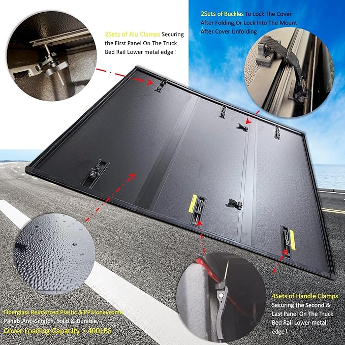 EZ-COVER 6'1" Hard Tri-Fold Truck Bed Cover Compatible for 2005-2026 Frontier & 2009-2012 Suzuki Equator FRP Tonneau Cover | Fit for Factory Utility Track System