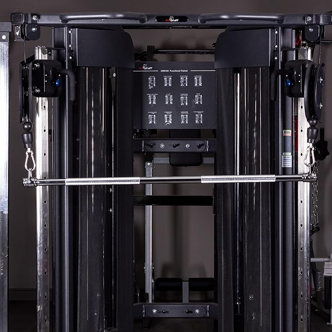 AmStaff 48" Straight Ez Curl Lat Pull Down Bar with Revolving Double Hook for Dual Pulley Cable Machines, Functional Trainer Multi-Purpose Attachment