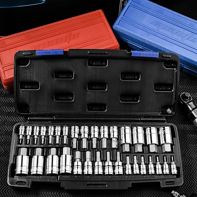 EPAuto 32 PCs Hex Bit Socket Set, SAE and Metric, S2 & Cr-V Steel