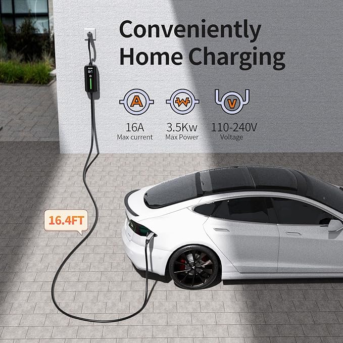 Alxum 16A Tesla Mobile Charger - Level 1 EV Charger for Tesla 110V Charger Compatible with All Models Y/3/S/X Cybertruck 16.4FT Tesla Wall Connector with NEMA 5-15 Plug