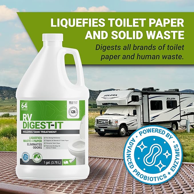 Unique RV Digest-It Classic RV Toilet Treatment - Eliminates Odors at the Source and Liquifies Waste - 64 Uses Per Bottle (128 oz)