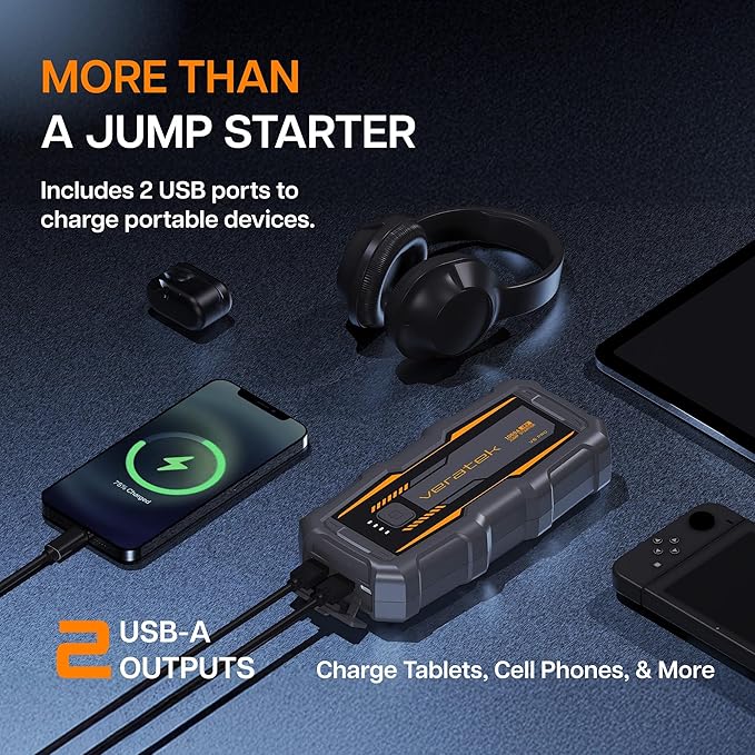 V6 Pro 1000A Car Battery Jump Starter Portable (6.0L Gas & 3.0L Diesel) – 12V Lithium Battery Booster Pack with SmartCharge Safety, Jumper Cables, 10000mAh Power Bank, Jump Box, LED Light