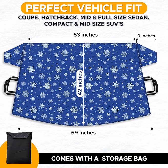 EcoNour Car Windshield Cover for Ice & Snow | 600D Polyester All-Weather Windshield Protector | Water, Heat & Sag-Proof | Winter Car Snow Cover | Standard Size 69" x 42"