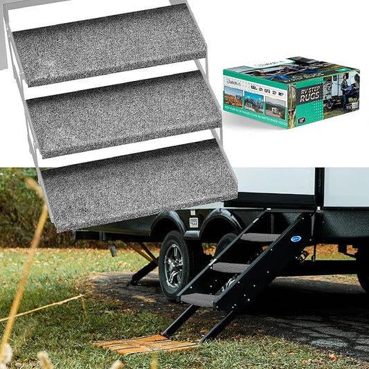 LATCH.IT RV Step Covers 3 Pack | 23-inch Wide Camper Step Covers Fit 8-11" Deep Stairs | Gray RV Stair Covers | Straight RV Step Carpet | Keep Your RV Cleaner with Our RV Stair Carpet!