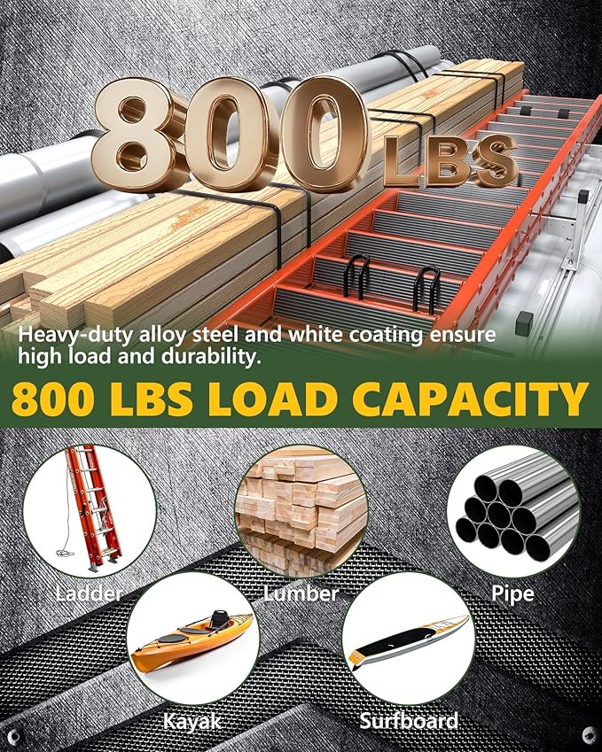 800LBS Heavy Duty Cargo Van Roof Rack Fit for Mercedes Benz Sprinter High Roof 144"/170"/170" ext w/Ladder Guides & Straps, Secure Pipes/Ladders/Materials