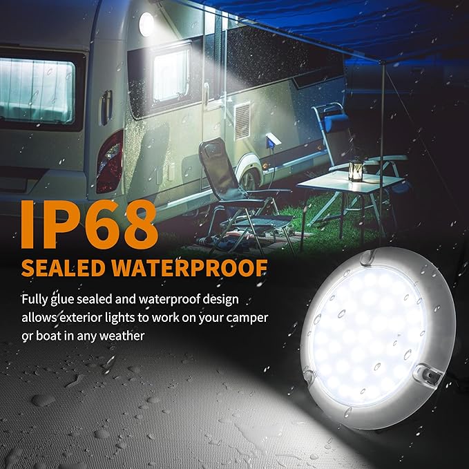 RV Lights Exterior,12-24V LED RV Exterior Light 1100LM IP68 Round Surface Mount Scare Light for RV Trailer, Boats, Campers, 5th Wheels