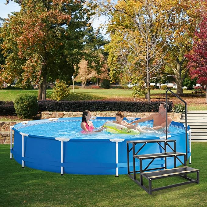 3 RV Step Stairs,Hot Tub Steps with Handrail,Portable Step Ladder for Travel Trailer,Camper,Porch,Pet Stair,Outdoor Stairs with Non-Skid Tapes