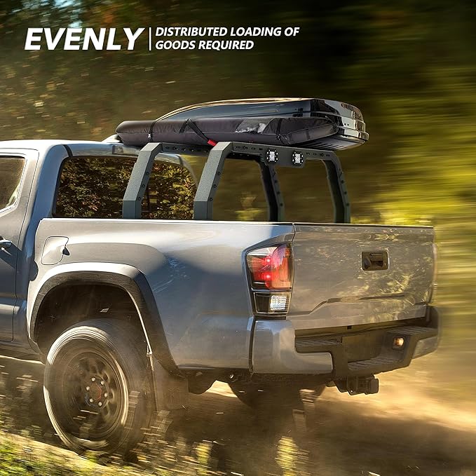 Adjustable 14.6-17.4" High Truck Bed Racks with 2 Led Lights Compatible with Tacoma/Tundra/Silverado 1500/ Sierra 1500/ Ram 1500/ Titan/Frontier/Canyon/Colorado/JT/Ford F-Series/Ranger