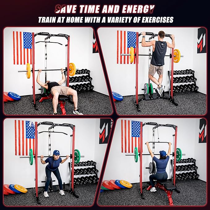 Compact Smith Machine Home Gym - 800lb Barbell Sleeve, Space-Saving Power Cage with LAT Pulldown, Power Rack 5-in-1, 1500lb Capacity for Garage & Small Spaces, P70