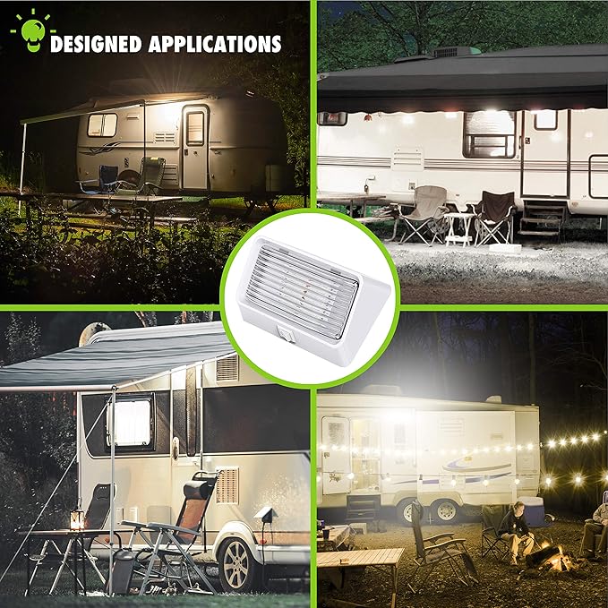 Leisure LED RV Exterior Porch Utility Light with Switch - 12v 280 Lumen Lighting Fixture. Replacement Lighting for RVs, Trailers, Campers, 5th Wheels. White Base, Clear and Amber Lens (White, 1-Pack)