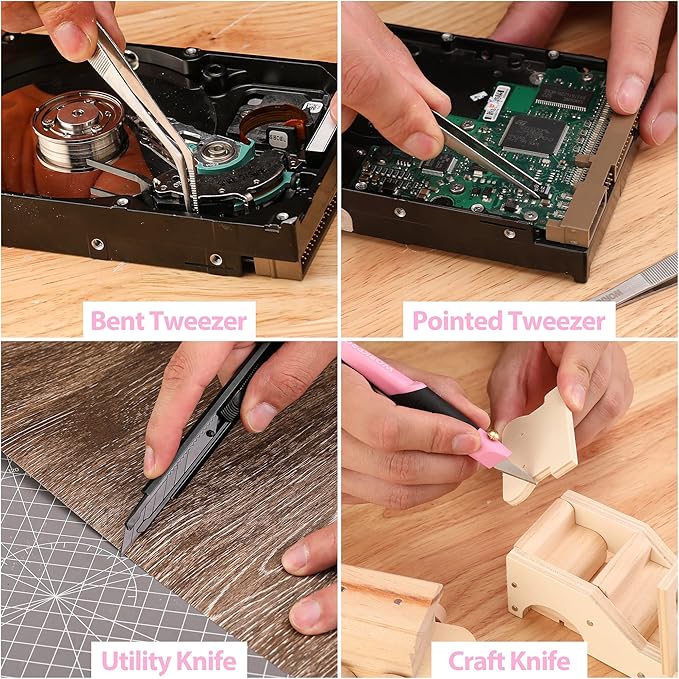 WORKPRO 33PCS Precision Repair Tool Set Includes Pliers Set, Screwdrivers Set, Craft & Utility Knife, Tweezers, Electronic Repair Tool Kit with Pouch for Laptops, Phones, Computer - Pink Ribbon