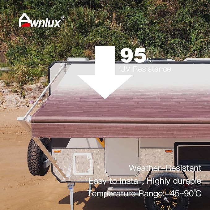 AWNLUX RV Awning Fabric Replacement Waterproof Vinyl Shade Screen for Awnings Camping Universal Fit Fabric Sun Shade UV Sun Blocker Canopy RV Awning Shade Shelter Burgundy Fade-16'(Fabric 15'2")