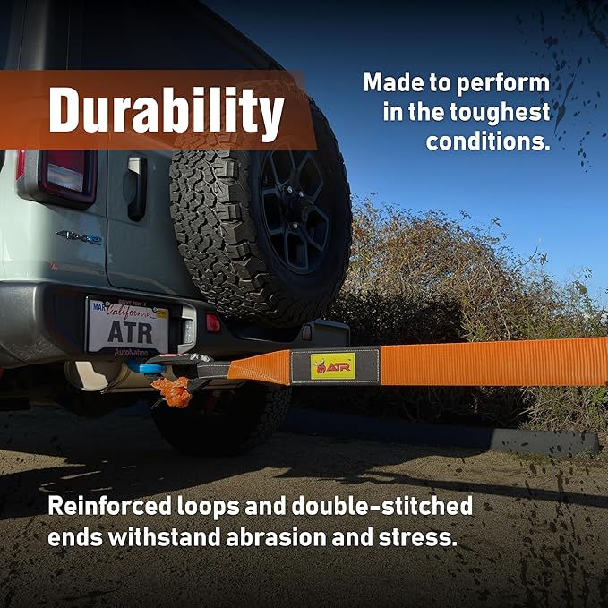ATR Recovery Tow Strap 3″ x 20 ft – 22,200 lbs Breaking Strength, Heavy Duty Off-Road Recovery Strap for Truck, Jeep, SUV, Snatch Strap with Storage Bag – ATR USA